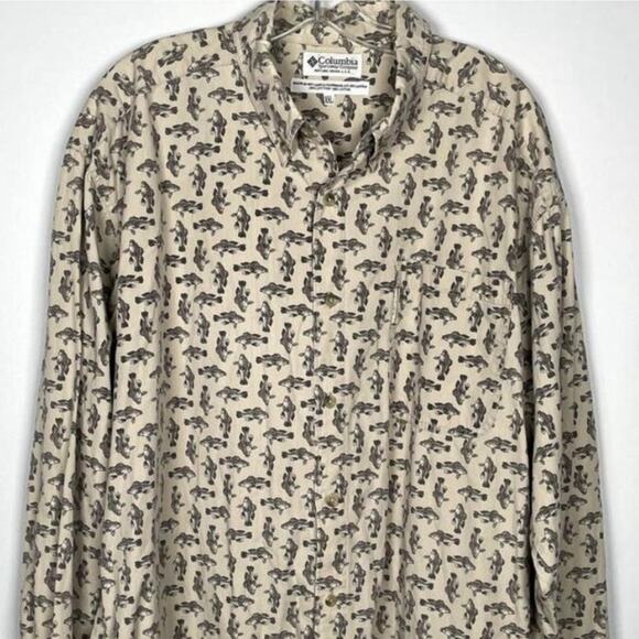 Vintage Columbia All Over Fish Print Long Sleeve Collared Button Up Size 2XL - Picture 1 of 5